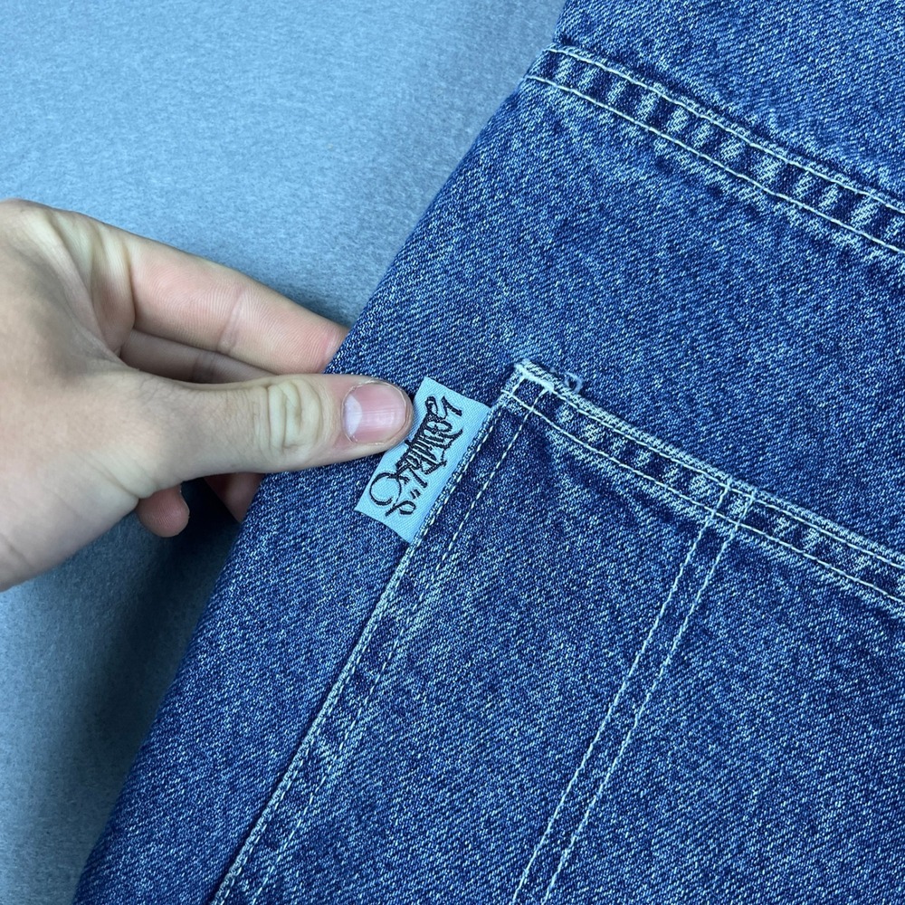 Southpole Mens Vintage Baggy Carpenter Denim Shorts Blue Embroidered Size 34 - Picture 4 of 10